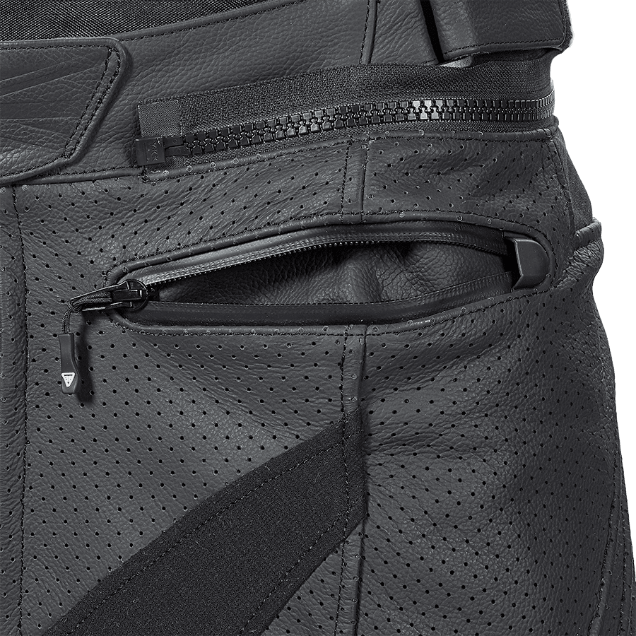 Triple Perforated Unisex Black Leather Riding Pants | Motorcycle